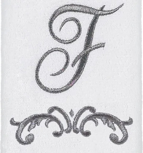 Vista 2 de Avanti Monogram - Toalla para dedos en forma de F, color blanco/peltre