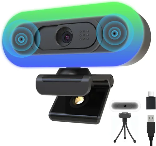 Vista 8 de Cámara web de 1080p con micrófono, cámara web USB con ángulo de visión de 110 grados, cámara de computadora, trípode de cámara web/cubierta