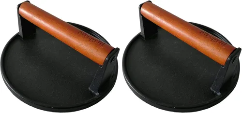 Vista 6 de Firsgrill Prensa para parrilla de hierro fundido resistente de 8.3"×4.3" y peso para bistec con mango de madera de agarre cómodo que no se calienta
