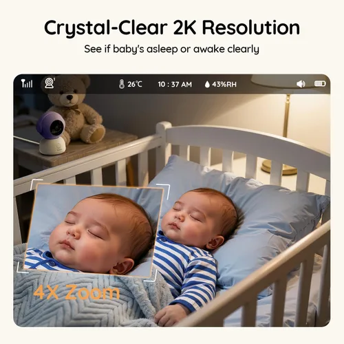 Vista 8 de BOIFUN Monitor Wi-Fi para bebés con cámara y audio, APP compatible con smartphones, visión nocturna HD 2K con pantalla de 5", seguimiento automático