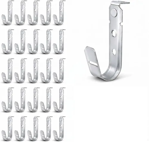 Vista 9 de Zonon 1 Pcs J Hooks Ceiling Mount Metal J Hooks Support Heavy Duty G60 Galvanized Steel Cable Management for Hanging Attaching to Vertical Surfaces