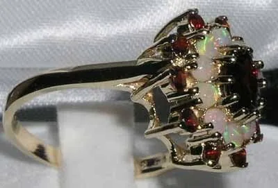 Vista 3 de LetsBuyGold Anillo de oro amarillo de 14 quilates auténtico granate y ópalo para mujer