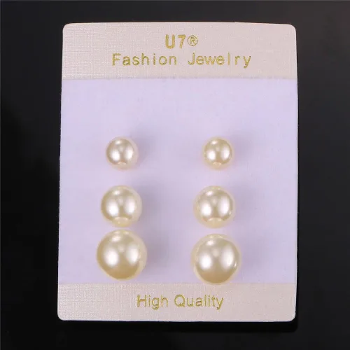 Vista 4 de U7 Cat Stud Earrings SilverBlackSilverGold Color,Birthstone Kitten Earrings, BarFaux Pearl Earrings Set, Women Teen Girls Gift