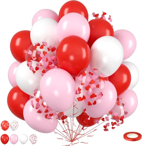 Vista 26 de Globos de látex rosa intenso, azul, morado, 50 globos de látex de 12 pulgadas con confeti metálicos para niños, temática mágica, cumpleaños, baby