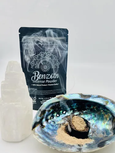 Vista 2 de Incienso en polvo de benjuí, 1.76 oz, calidad premium, 100% natural, espacio sagrado, incienso natural, incienso suelto, producto de la India, Polvo