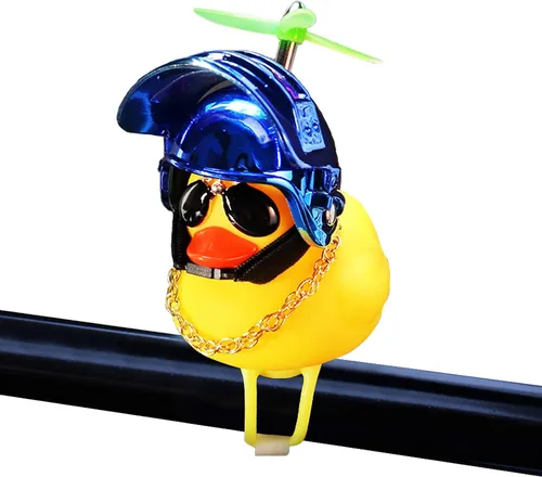 Vista 16 de wonuu Adornos de pato de goma para automóvil, decoración de tablero de instrumentos de pato amarillo, cuernos de bicicleta de pato con casco
