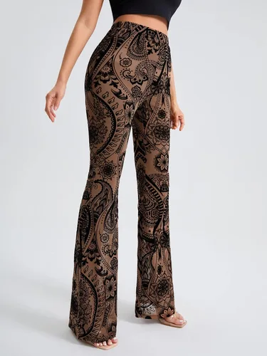 Vista 3 de OYOANGLE Pantalones de yoga de cintura alta para mujer, con estampado floral, pierna ancha