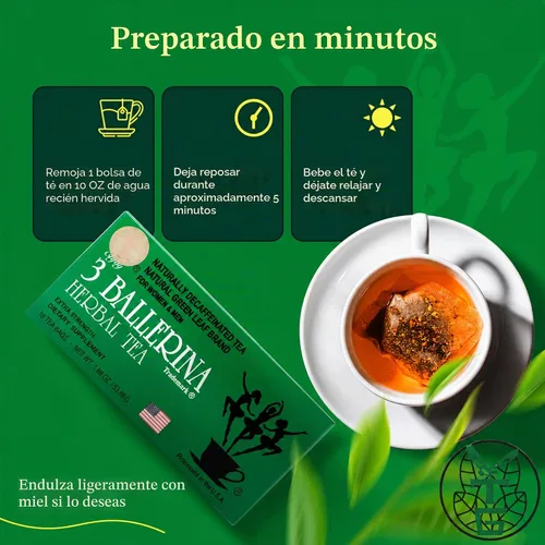 Vista 5 de 3 Ballerina Bebida de Té Herbal Extra Fuerte, 18 unidades (paquete de 2) Traditional & All-Natural Ingredients Herbal Tea Drink for Men & Women