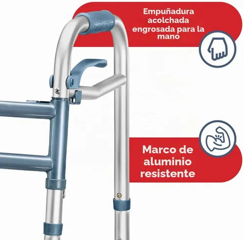 Vista 3 de Andadores Medical King para personas mayores, andador de aluminio ligero con ruedas, ancho y altura ajustables, andador plegable para ancianos