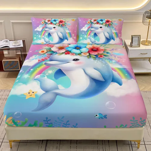 Vista 16 de AILONEN Axolotl - Juego de sábanas bajeras para niños, tamaño individual XL, color rosa y azul degradado kawaii, lindas sábanas de fresa salamandra