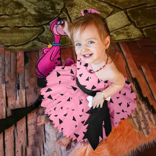 Vista 3 de AFEWGKID Disfraz de guijarros de Halloween para niñas pequeñas, vestido de tul de malla para niñas, niños, fiesta, sesión de fotos