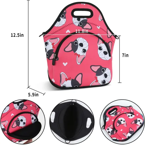 Vista 4 de Violet Mist Lonchera de neopreno reutilizable aislada con correa de hombro ajustable y bolsillo para mujeres, hombres y adultos, lindas bolsas