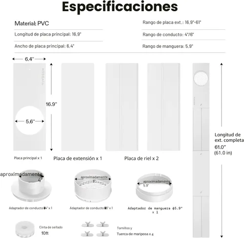 Vista 7 de VIVOSUN Kit de ventilación de ventana, kit de sellado portátil de ventana de CA, compatible con conductos de 4 pulgadas/6 pulgadas y manguera de 5.9