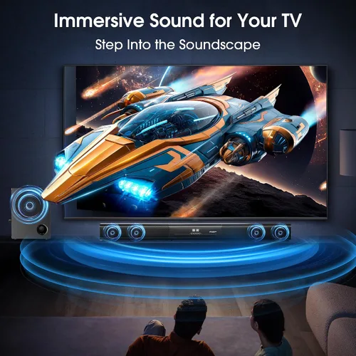 Vista 4 de Barra de sonido de 2.1 canales con subwoofer con cable, Dolby Audio Barra de sonido de TV desmontable de 35 pulgadas, Bluetooth, HDMI-ARC, óptico