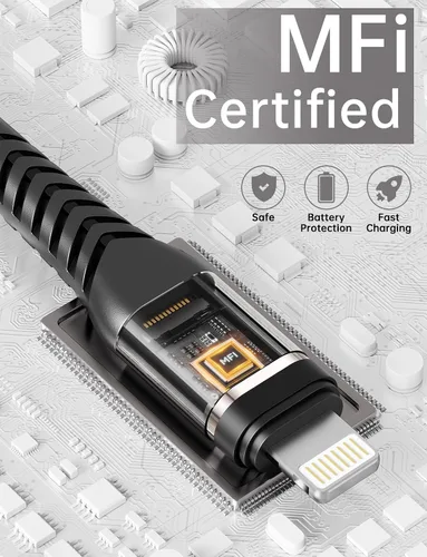 Vista 4 de Cargador corto para iPhone de 1 pie, paquete de 3 [certificado Apple MFi], cable USB a Lightning, cable de carga rápida trenzado de nailon