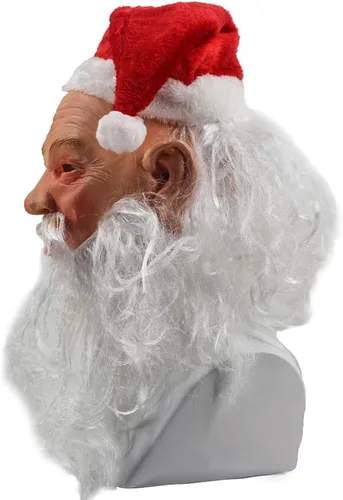 Vista 4 de HENGYUTOYMASK Máscara realista de látex de Papá Noel de Navidad, máscaras completas para cosplay, fiesta de Halloween, disfraz para adultos