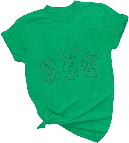 Vista 4 de Blusa de manga corta con estampado de Pascua para mujer, corte clásico, transpirable, cuello redondo