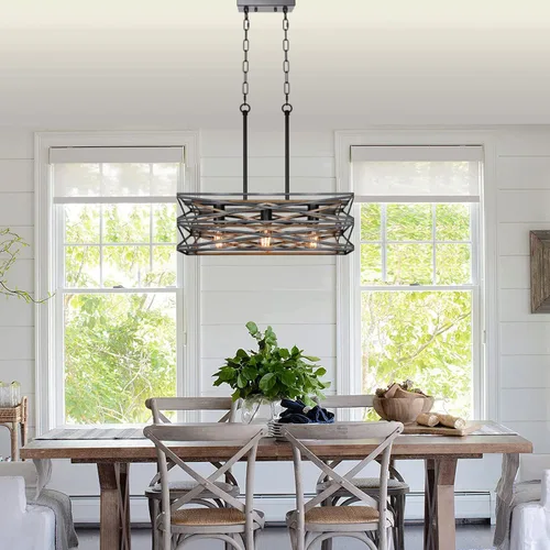 Vista 2 de Sigaitwei Lámpara de comedor de granja de 21 pulgadas, iluminación de isla de cocina de 3 luces, lámpara industrial para comedor, sobre mesa
