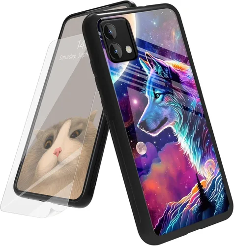 Vista 26 de Funda para Motorola Moto G Play 4G 2024 con protector de pantalla, parte trasera de vidrio templado + funda de silicona suave TPU absorción