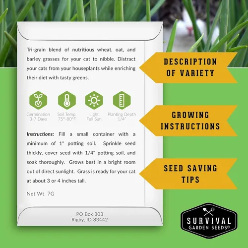 Vista 2 de Semillas de hierba para gatos para plantar, 3 paquetes con instrucciones para plantar y cultivar verduras para tu mascota en interiores o exteriores
