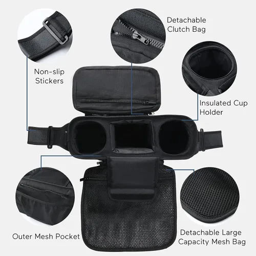 Vista 4 de Momcozy Organizador universal antideslizante para cochecito Portavasos aislado Bolsa desmontable para teléfono y correa de hombro Compatible