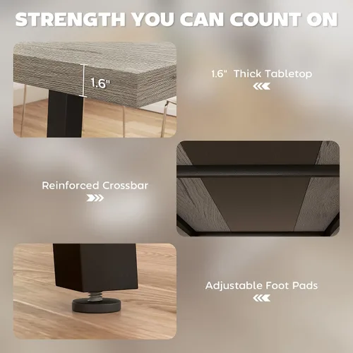 Vista 6 de HOMCOM Mesa de comedor industrial para 8 personas, mesa de cocina rectangular de 70.9 pulgadas de largo con mesa grande y patas de acero