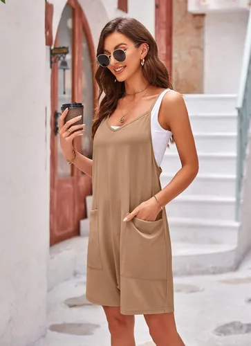 Vista 7 de Women's Sleeveless Rompers Casual Overall Adjustable Strap Shorts Jumpsuit with Pockets
