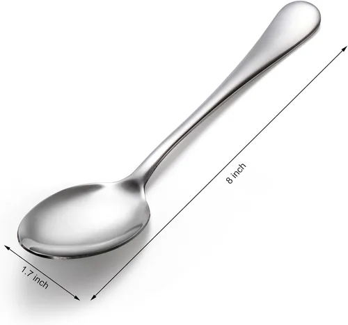 Vista 2 de Juego de 30 cucharadas grandes de acero inoxidable de grado alimenticio de 8 pulgadas, cuchara de sopa de metal para el hogar, cocina o restaurante
