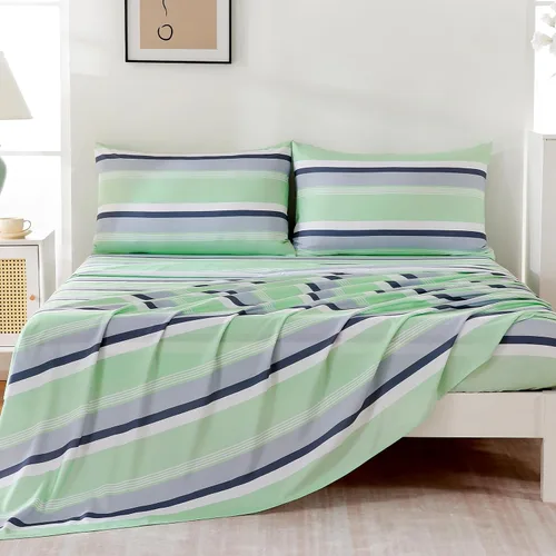 Vista 32 de MCO Juego de sábanas a rayas de 4 piezas, juego de sábanas Full transpirable con bolsillo profundo de 16", moderno y lujoso, juego de ropa de cama
