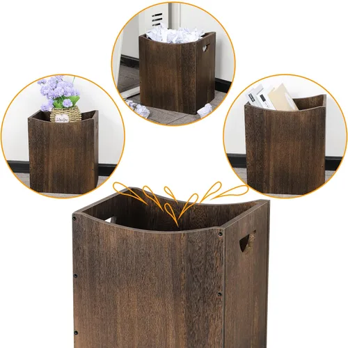 Vista 7 de Vrisa Basurero rectangular de madera de 5.3 galones con asas integradas, pequeño bote de basura para dormitorio, oficina, cocina, baño, debajo