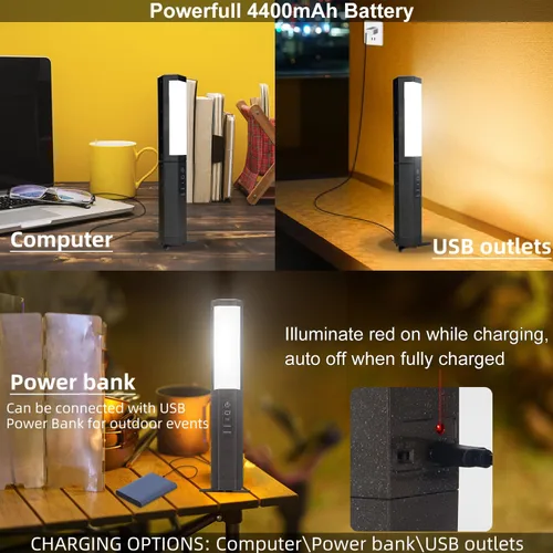 Vista 4 de BIGMONAT Linterna de campamento, luz de emergencia al aire libre, linternas recargables USB, luz decorativa con llama parpadeante con 4 modos, banco