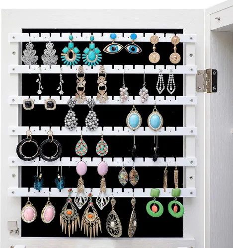 Vista 3 de Armario de joyería organizador de joyería de pared armario de joyería montaje en pared LED caja de joyería para mujer joyero organizador espejo