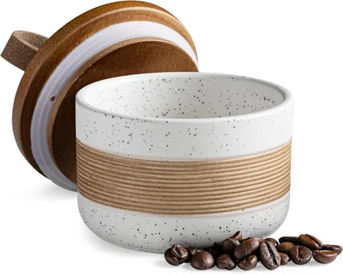 Vista 25 de Miamolo Tarro de cerámica con tapa, pequeño recipiente de café para café Beige