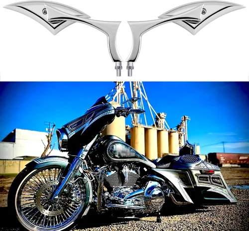 Vista 9 de Black Rectangle Motorcycle Bobber espejos para motocicleta cruiser chopper con humo azul 8 mm-10 mm, Negro