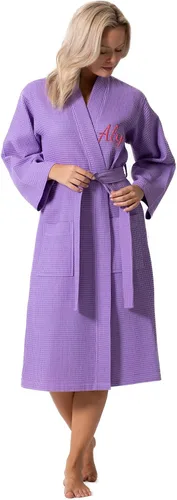 Vista 16 de Turkish Linen Bata tipo kimono ligera de punto gofre, para spa y baño, para mujer, de secado rápido, suaves Negro
