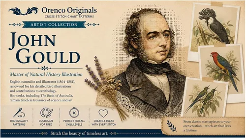Vista 6 de Canguros australianos John Gould Counted Patrón de punto de cruz