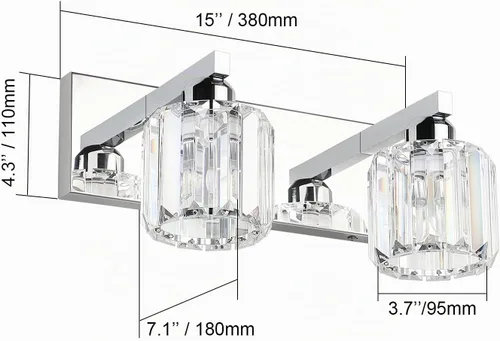 Vista 5 de Aipsun Accesorios de iluminación de tocador de baño, luces de tocador de cristal para baño, 2 luces, accesorios de iluminación de pared de acero