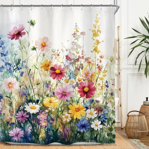 Vista 17 de Miyotaa - Juego de cortina de ducha con flores para decorar un baño pequeño o una ventana, 36 pulgadas de ancho x 71 pulgadas de alto, cortina