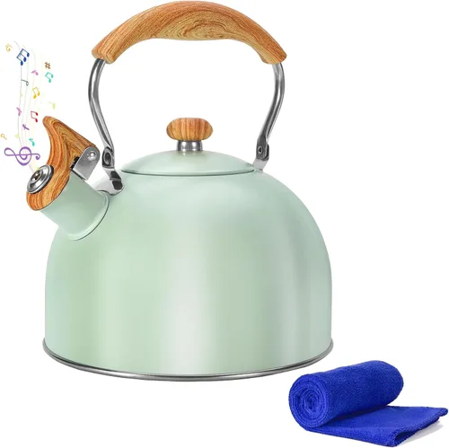 Vista 13 de Hervidor de Té, Hervidor de Té Silbante para Estufa de 2.6 Cuartos, Teteras para Estufa de Acero Inoxidable Grado Alimentario, Mango