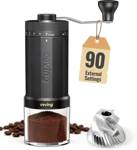 Vista 17 de Mini molinillo de café manual con 40 configuraciones ajustables, molinillo de granos de café portátil de mano con capacidad de 30g, molinillo