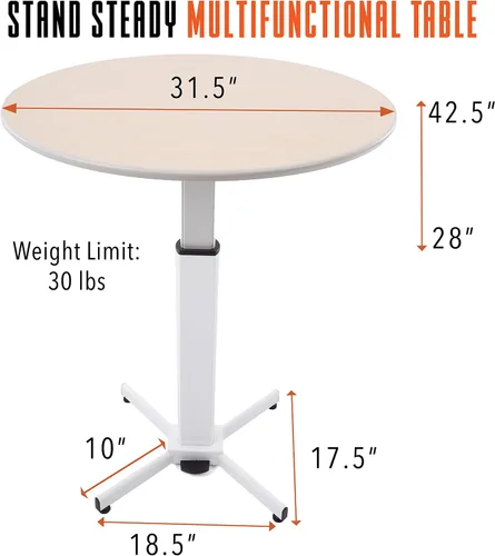 Vista 3 de Stand Steady Mesa redonda de altura ajustable, escritorio ergonómico para sentarse a pie, mesa auxiliar, mesa de cóctel de parte superior alta