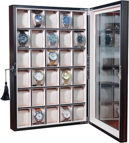 Vista 7 de TimelyBuys Caja organizadora de 30 piezas de madera de ébano para colgar en la pared, caja organizadora de almacenamiento y soporte para regalo