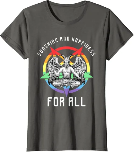 Vista 8 de Funny Sunshine and Happiness for All LGBT Gay Pride Baphomet Camiseta Negro
