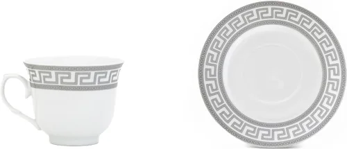 Vista 2 de Juego de vajilla para 4 personas – Juego de vajilla de porcelana fina plateada sobre blanco de 20 piezas para todos los días y ocasiones formales