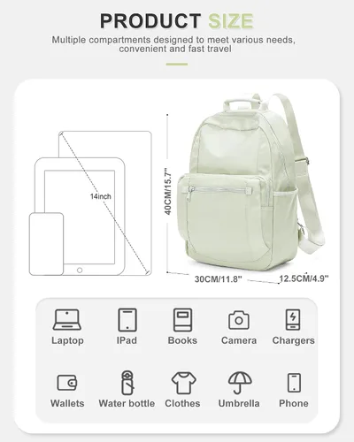 Vista 2 de VECAVE Mochila ligera e informal para laptop para mujer, mochila de viaje con compartimento para laptop, A5-verde menta