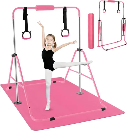 Vista 10 de Gymnastics Bar for Kids,Folding Gymnastic Training Kip Bar with Rings,Gymnastics Equipment for Kids,5-Level Adjustable Height Fitness Equipment for