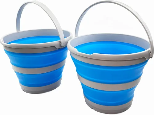 Vista 10 de SAMMART Juego de 2-10L (2.6 galones) cubo de plástico plegable – Tina redonda plegable con asa – Cubo de agua portátil para pesca – Ahorro