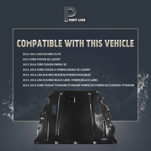 Vista 4 de Perfit Liner Protector contra salpicaduras de motor para debajo del motor, compatible con Ford Fusion y Lincoln MKZ FO1228126 DG9Z6P013E 2013 2014