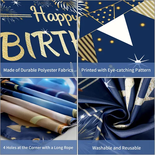 Vista 7 de Decoración de feliz cumpleaños telón de fondo para fotos para niños y niñas 1 telón de fondo de feliz cumpleaños, 1 rollo de cinta con globos
