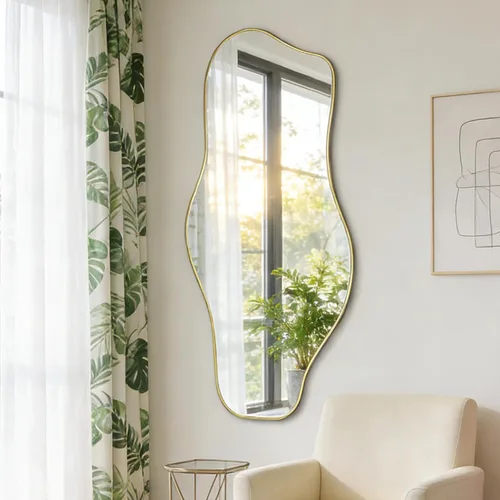 Vista 11 de Espejo de pared irregular, espejos asimétricos de 21 x 14 pulgadas, espejo moderno sin marco para pared, espejos de forma única para sala de estar